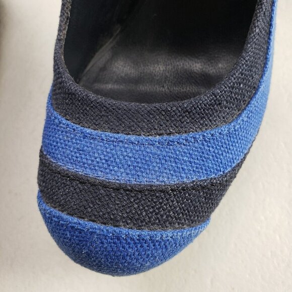 Tory Burch Joelle Wooden Heel Womens 6.5 Blue Fabric Slip On Platform Chunky - Picture 10 of 12